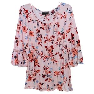 Lane Bryant Pink Floral Flare Sleeve Babydoll Blouse Women's Plus Size 18/20 2X